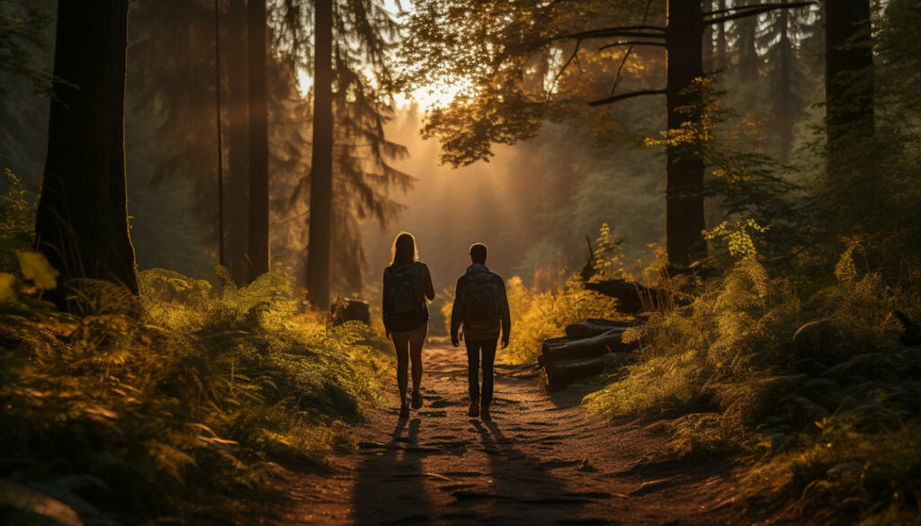 personnes marche en foret